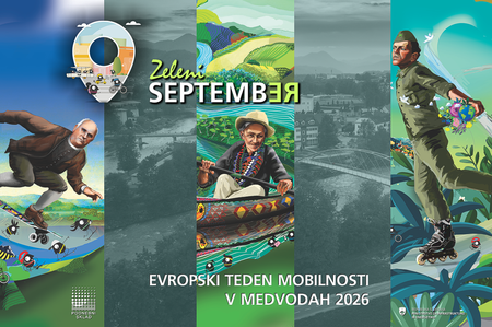 Znak ETM, panorama medvoških mostov & trije slavni Medvoščani, udeleženi v mladim privlačnem prometu